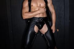 Kinky-leather-clad-Reno-Gold-strips-down-to-assless-chaps-wanking-huge-cock-spraying-cum-all-over-abs-7-porno-gay-pics